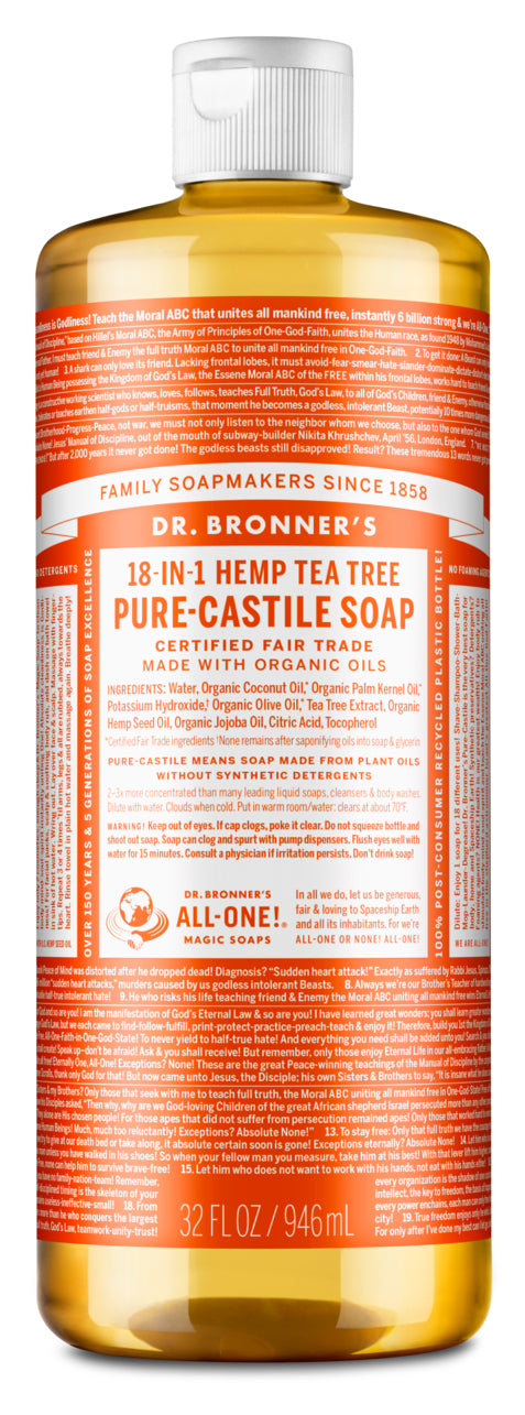 Dr Bronner's Organic Pure Castile Liquid Soap Tea Tree 16 oz – California  Ranch Market