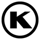A bold black letter K centered within a circular black outline is displayed on a transparent background. The design resembles a Kosher certification symbol, representing certified products, including eco friendly and organic options
