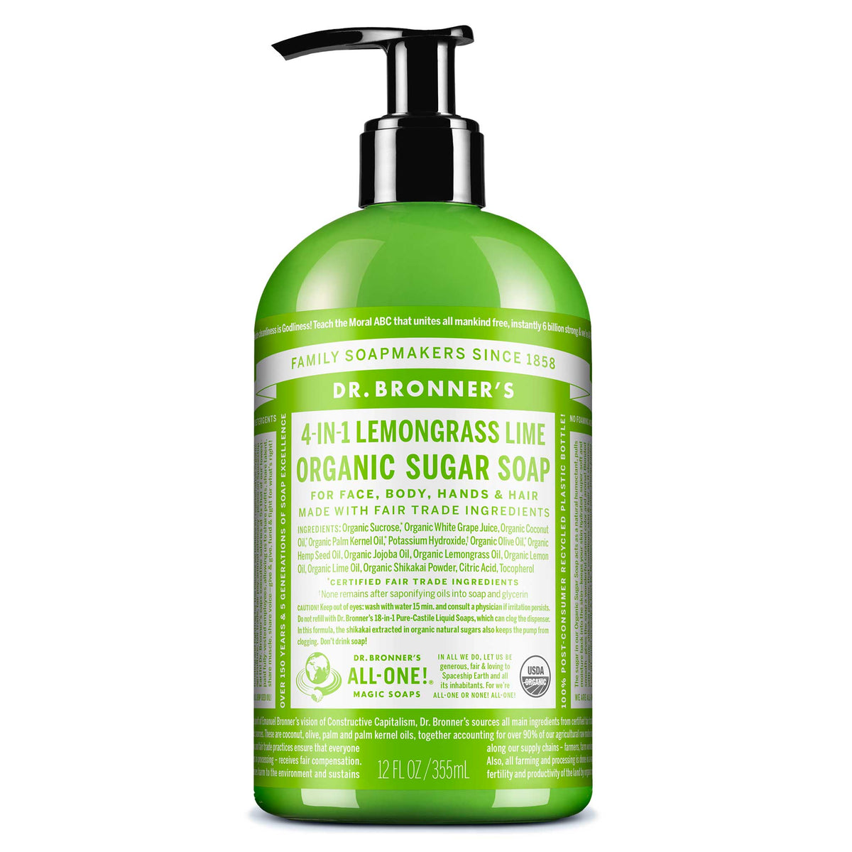ORGANIC SUGAR SOAP Lemongrass Lime [12 oz]