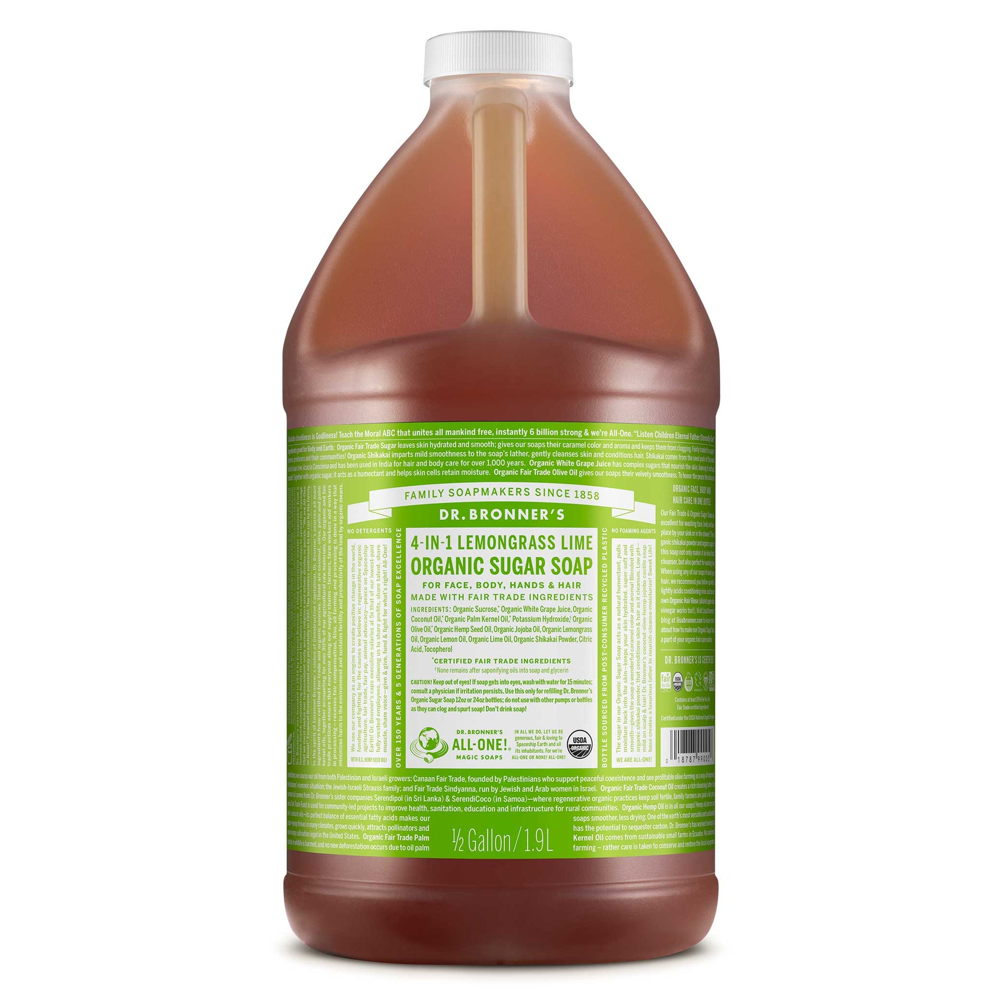 ORGANIC SUGAR SOAP Lemongrass Lime [1/2 gallon]