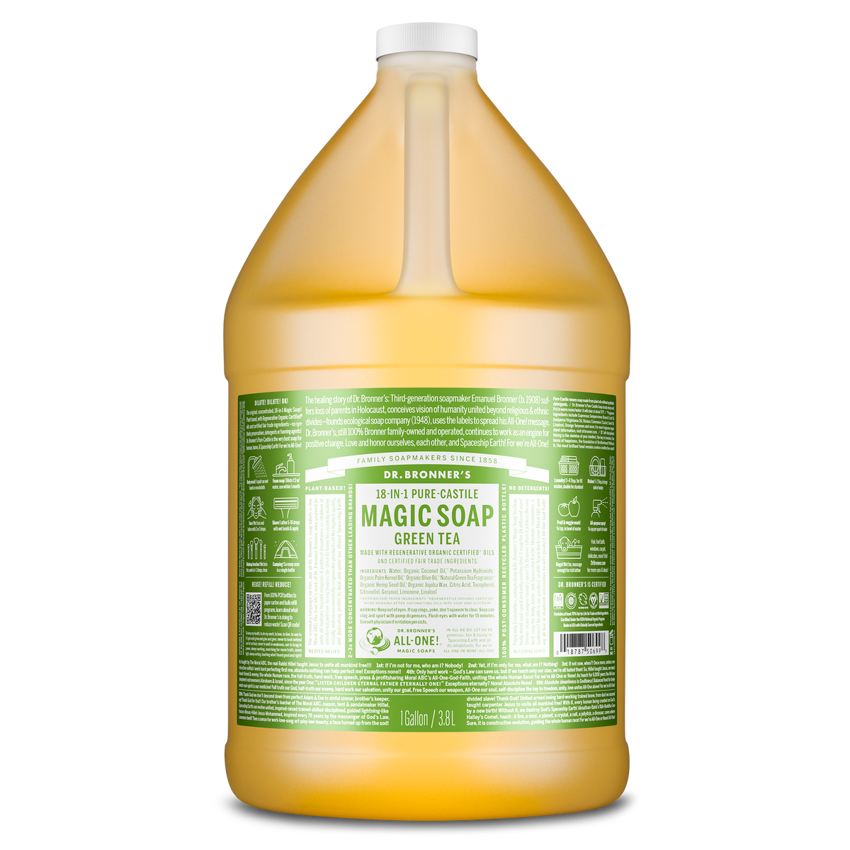 PURE-CASTILE LIQUID SOAP Green Tea [1 Gallon]