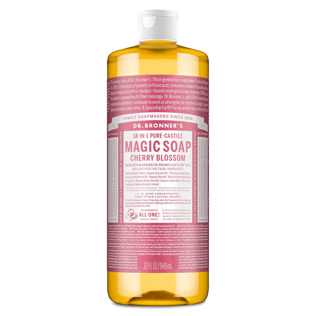 Dr. Bronner's Magic Soap Cherry Blossom bottle on a white background [32 oz]