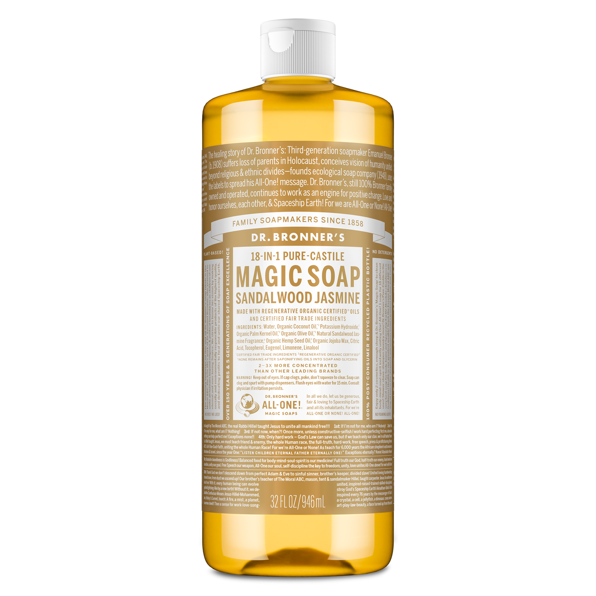 PURE-CASTILE LIQUID SOAP Sandalwood Jasmine [32 oz]