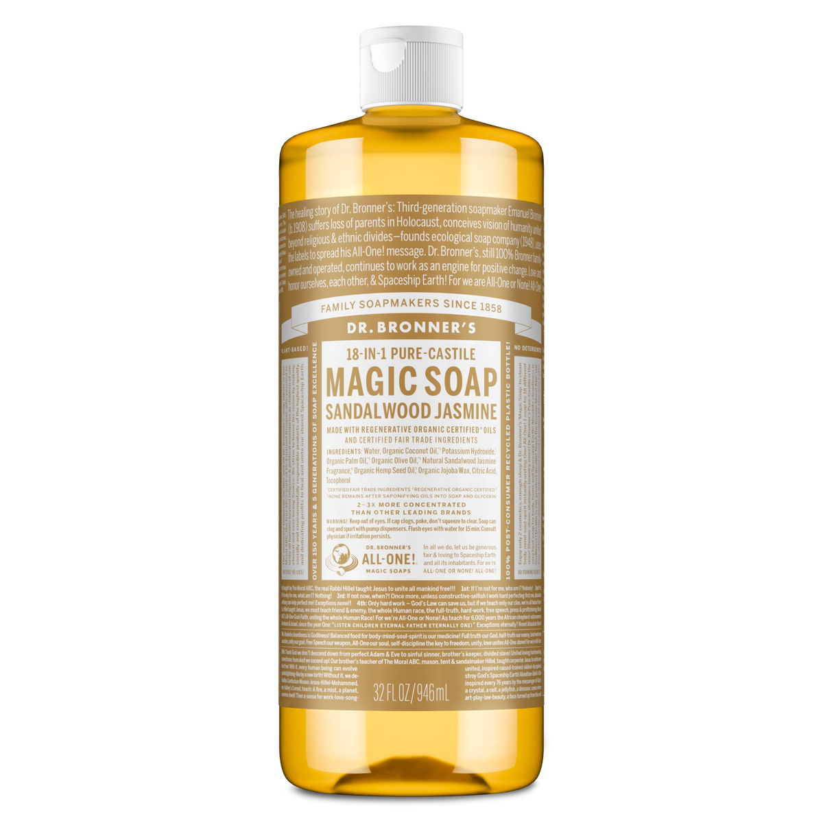 PURE-CASTILE LIQUID SOAP Sandalwood Jasmine [32 oz]