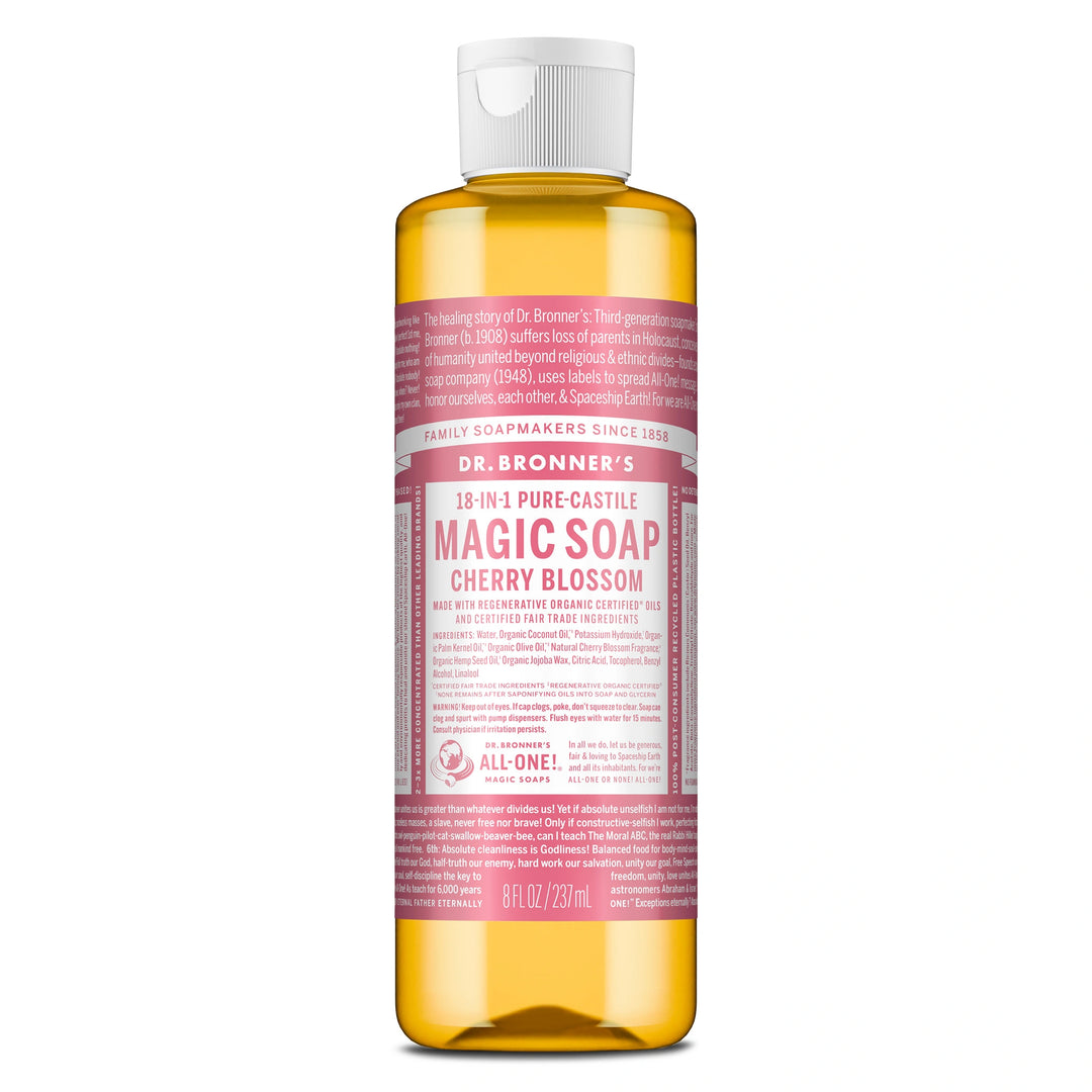 Dr. Bronner's Magic Soap Cherry Blossom bottle on a white background [8 oz]