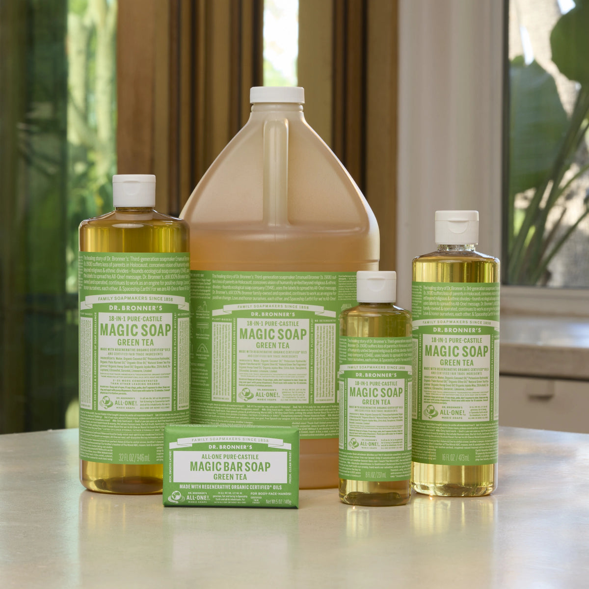 PURE-CASTILE LIQUID SOAP Green Tea [8 oz, 16 oz]