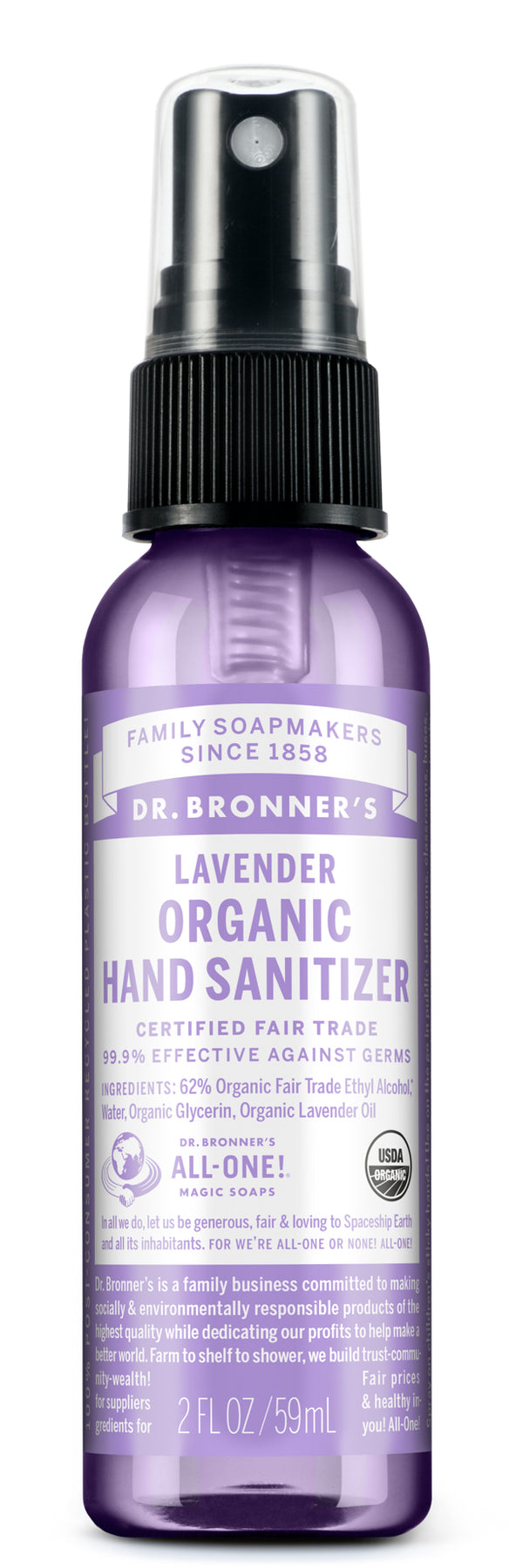 Dr Bronners Hand Sanitizer, Organic, Lavender - 2 fl oz