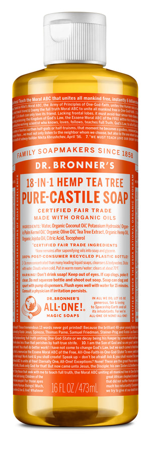 Dr Bronners Pure-Castile Soap, Hemp Tea Tree, 18-in-1 - 32 fl oz