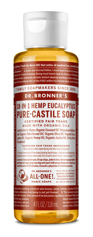4 oz - PURE-CASTILE LIQUID SOAP Eucalyptus front of bottle