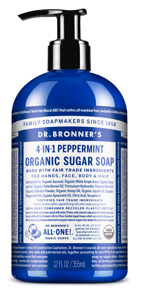 Peppermint Organic Sugar Soap for Hand & Body | Dr. Bronner's