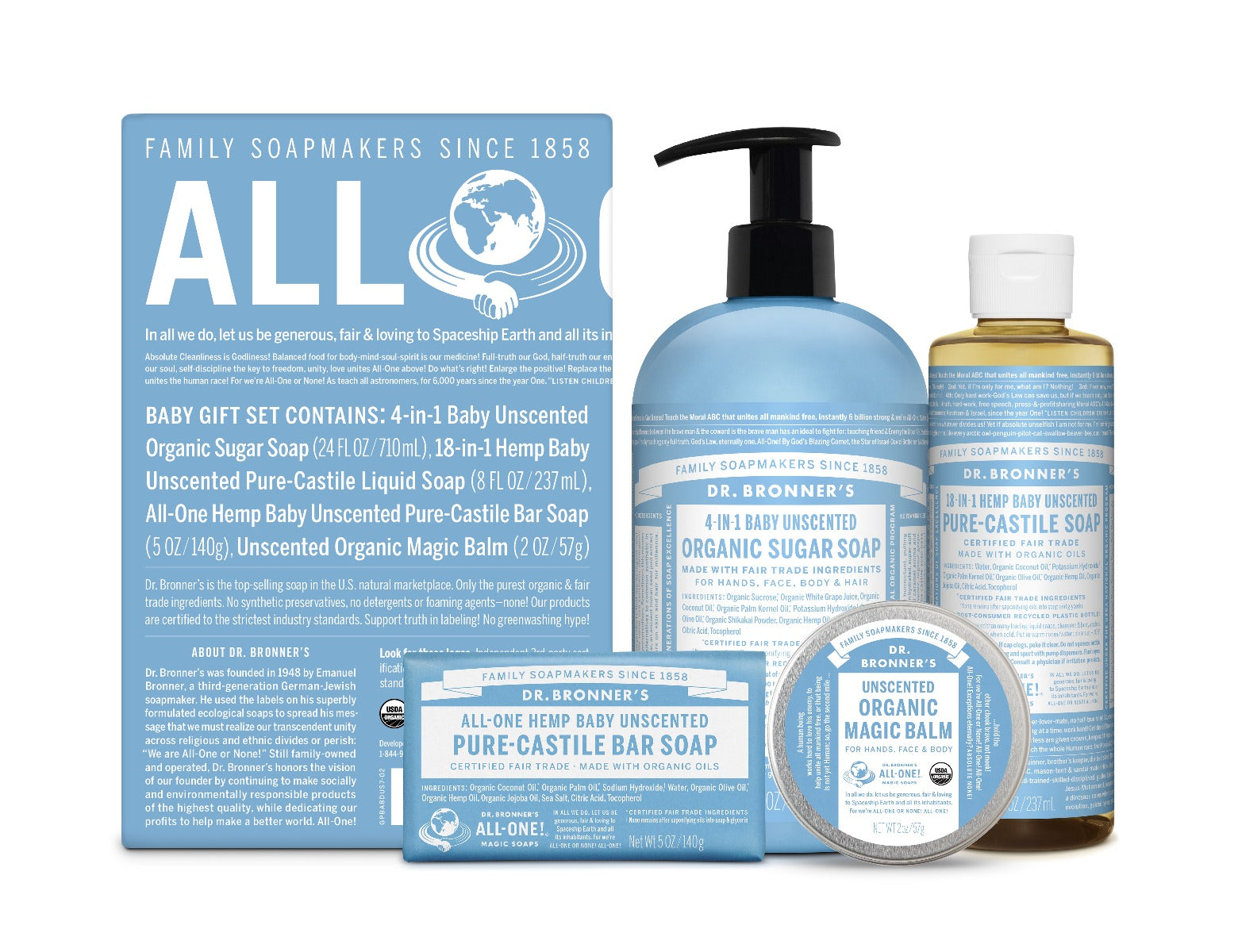 Dr. Bronner's All-One Hemp Baby Unscented Pure-Castile Bar Soap, 5